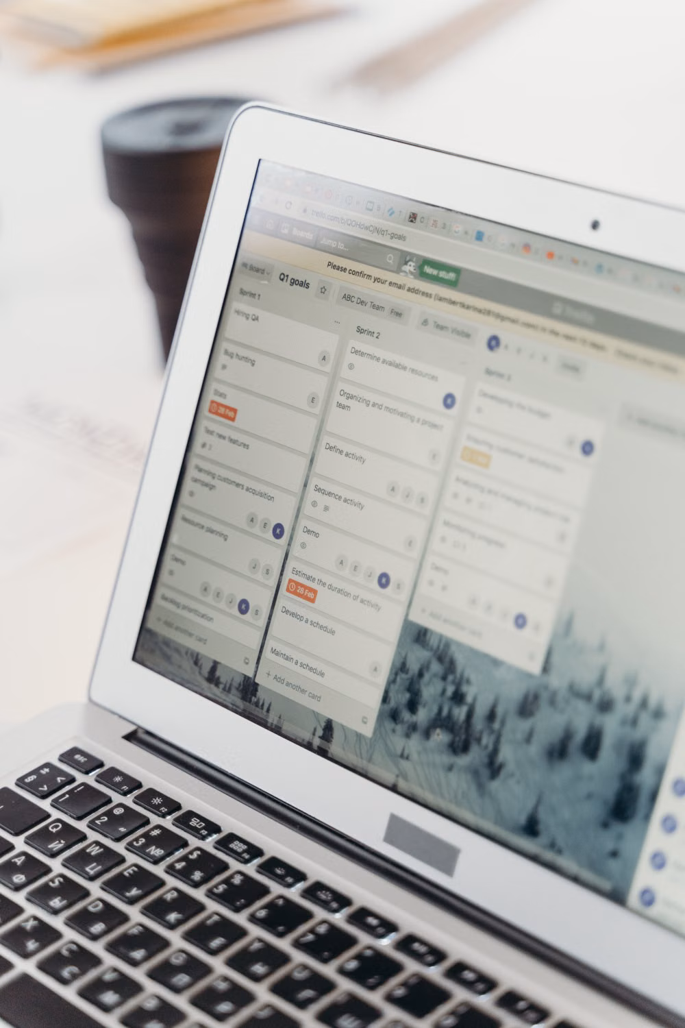 A laptop showing project planning software